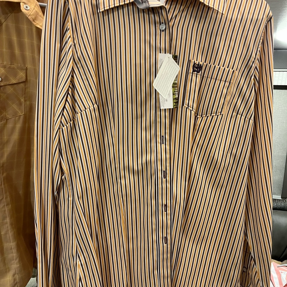 Cinch Casual Button Down Shirt Tan and Black